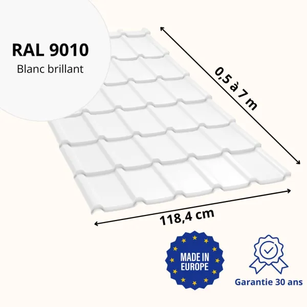 Tôle imitation tuile Allano Blanc brillant - 2