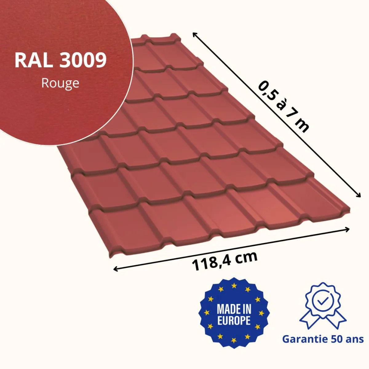 Tôle imitation tuile Allano Rouge mat