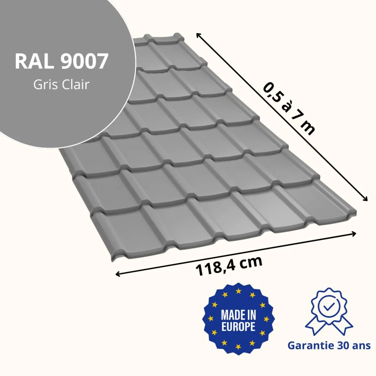 Tôle imitation tuile Allano Gris Clair brillant