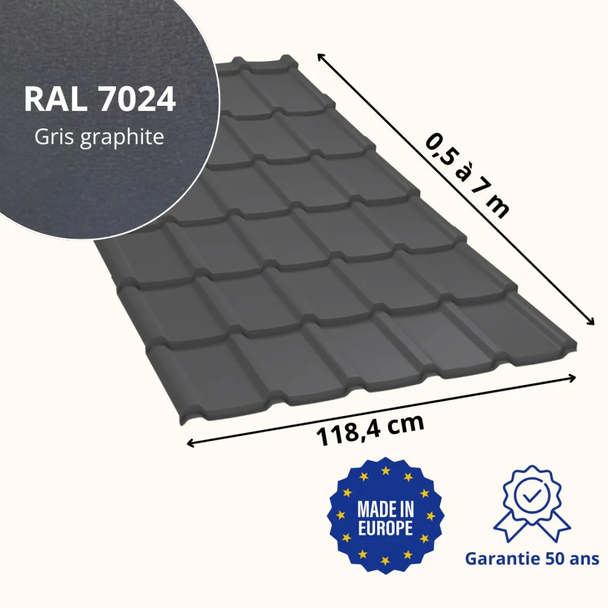 Tôle imitation tuile Allano Gris Graphite mat