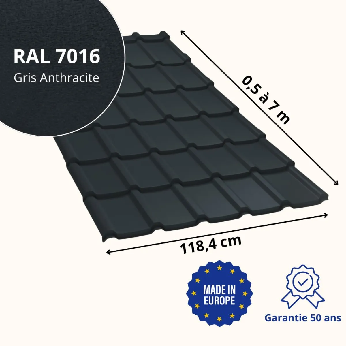 Tôle imitation tuile Allano Gris Anthracite Mat