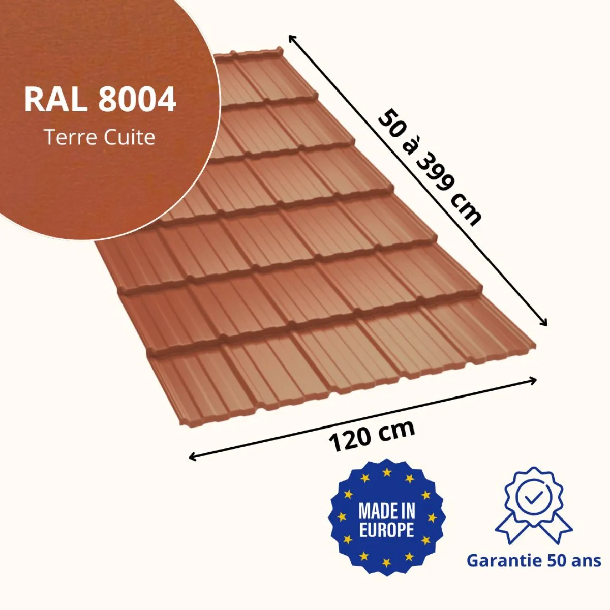 Tôle imitation tuile Horizon Terre Cuite mat