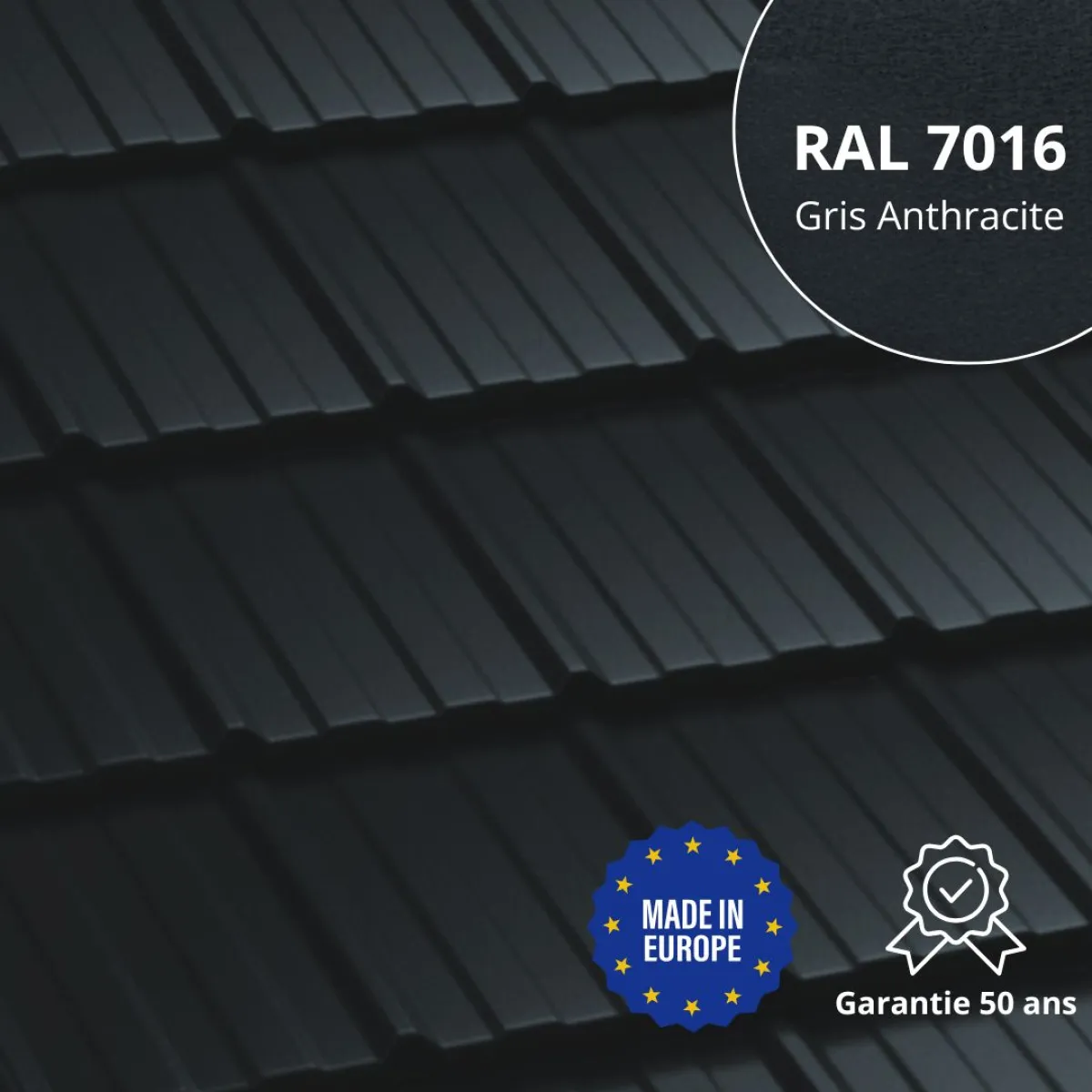 Tôle imitation tuile Horizon Gris Anthracite mat