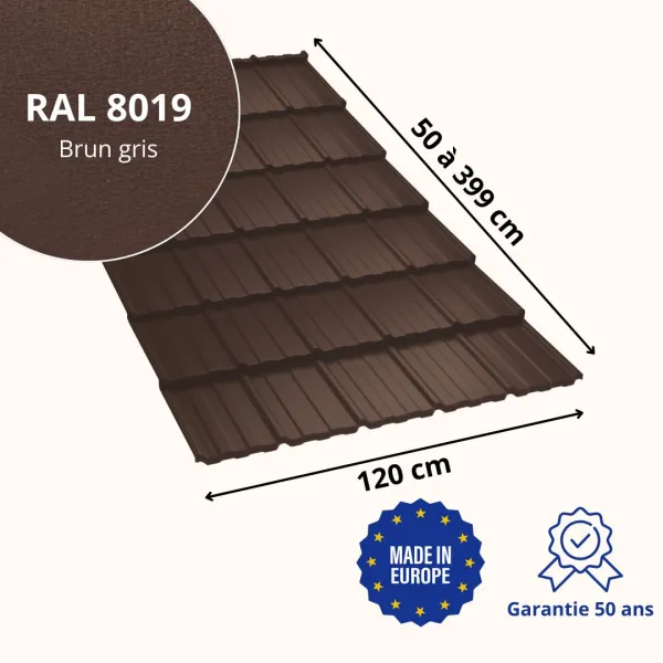 Tôle imitation tuile Horizon Brun Gris mat - 2