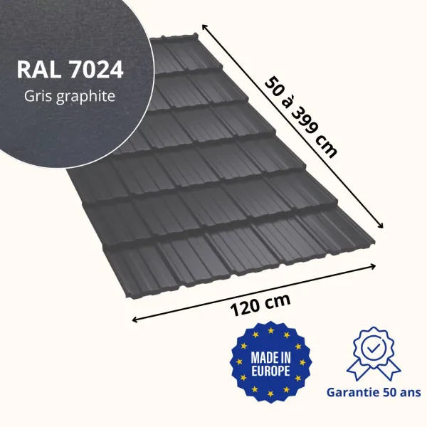 Tôle imitation tuile Horizon Gris Graphite mat - 2