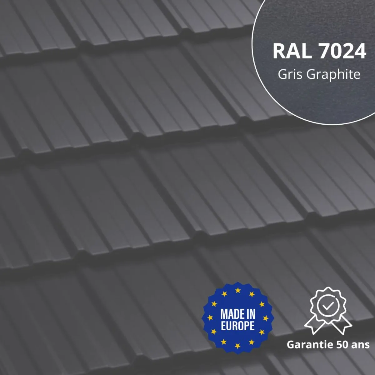 Tôle imitation tuile Horizon Gris Graphite mat