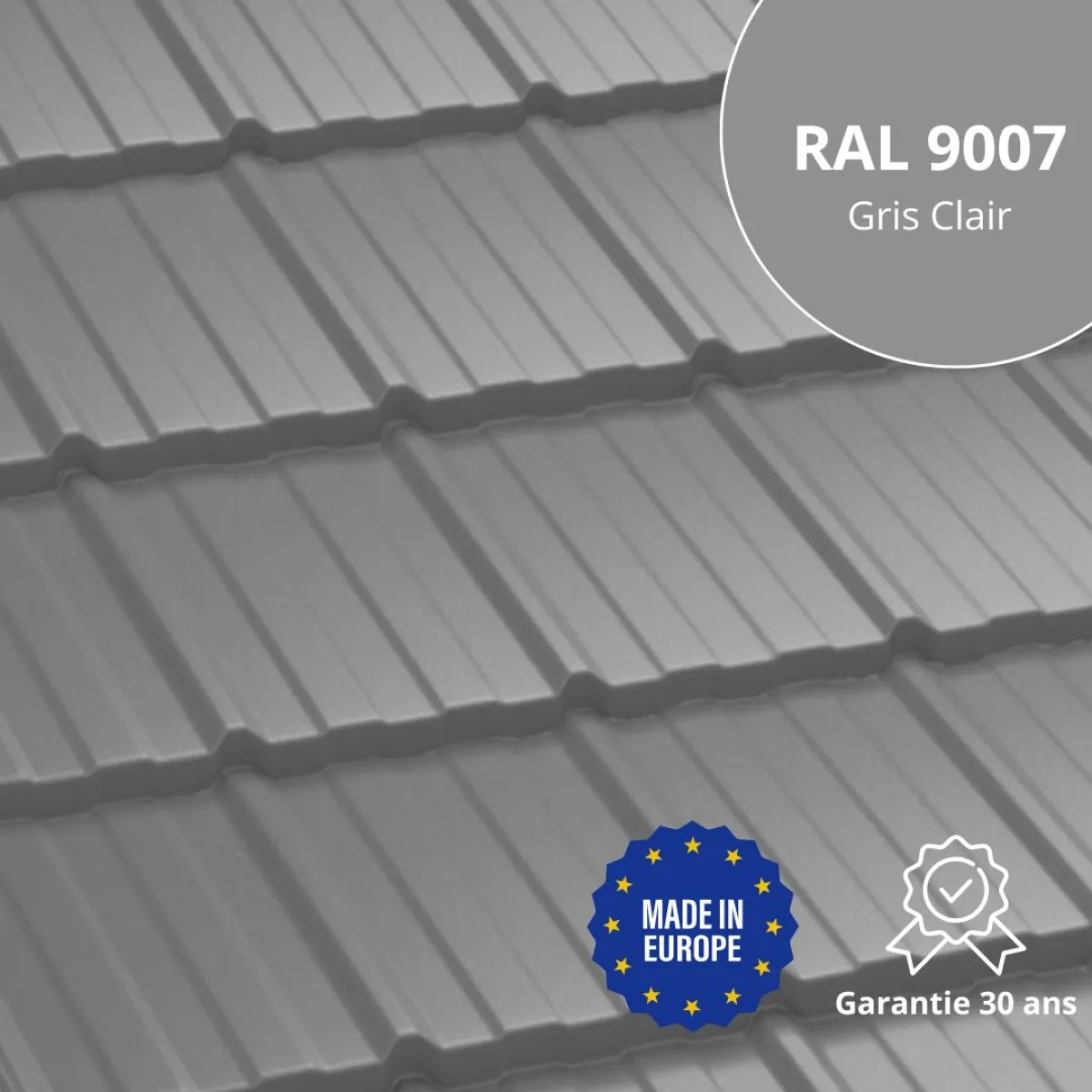 Tôle imitation tuile Horizon Gris Clair brillant