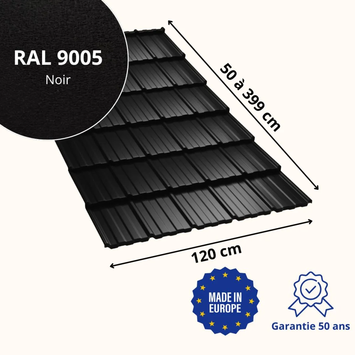 Tôle imitation tuile Horizon Noir mat