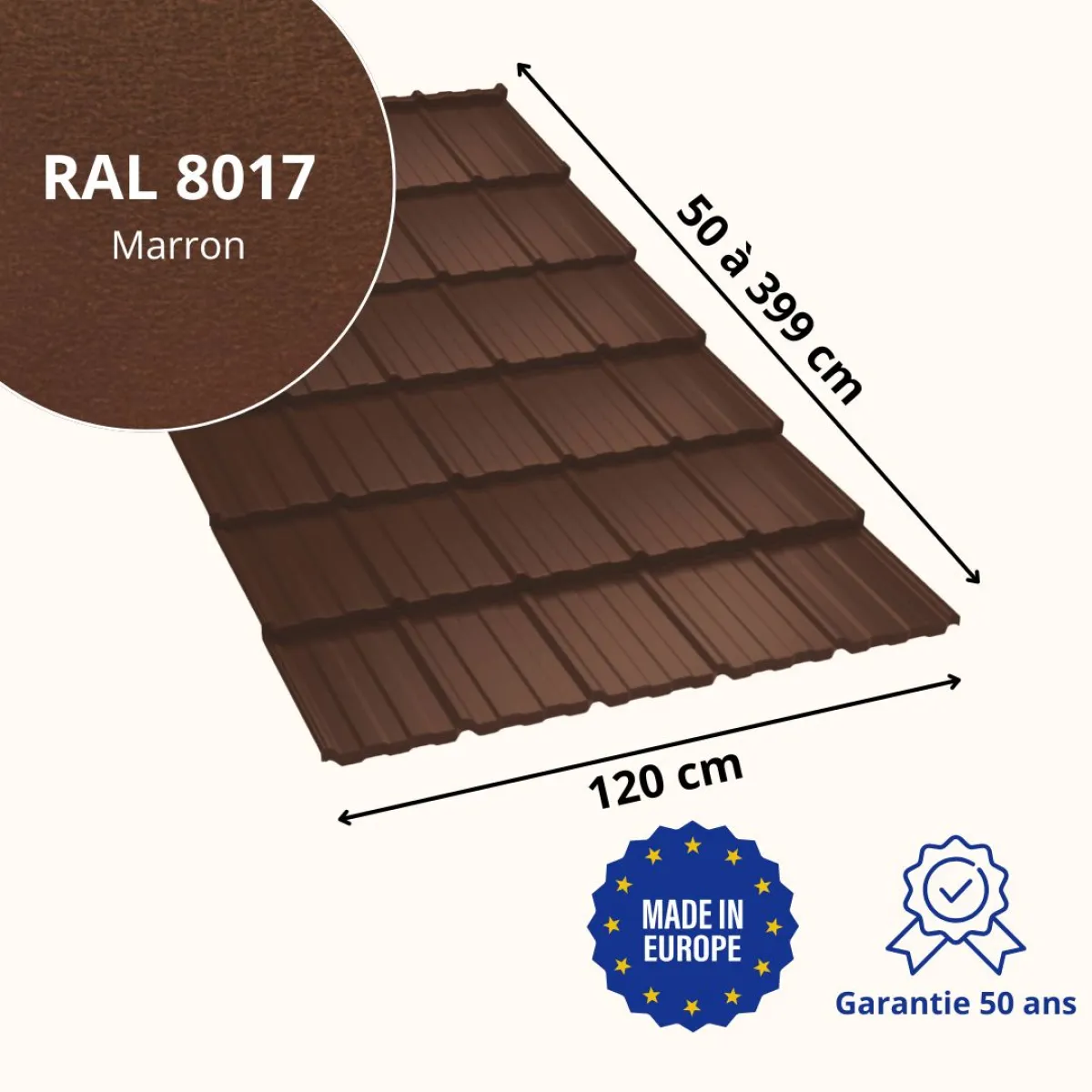 Tôle imitation tuile Horizon Marron mat