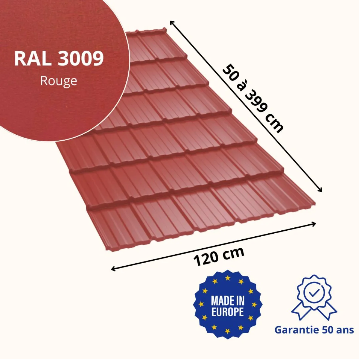 Tôle imitation tuile Horizon Rouge Mat