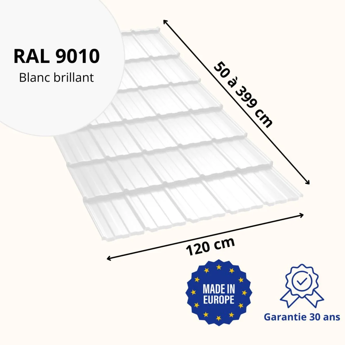 Tôle imitation tuile Horizon Blanc brillant