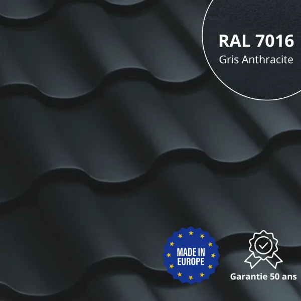 Tôle imitation tuile Centro Gris Anthracite mat - 1