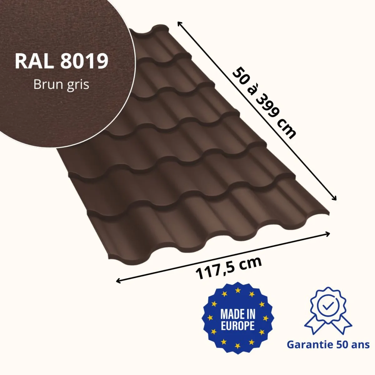 Tôle imitation tuile Centro Brun Gris mat