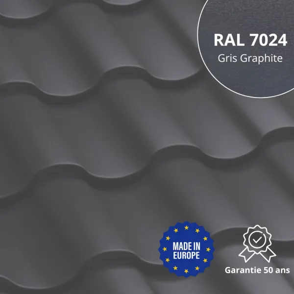 Tôle imitation tuile Centro Gris Graphite mat - 1