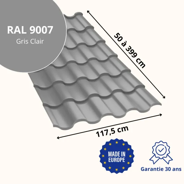 Tôle imitation tuile Centro Gris Clair brillant - 2