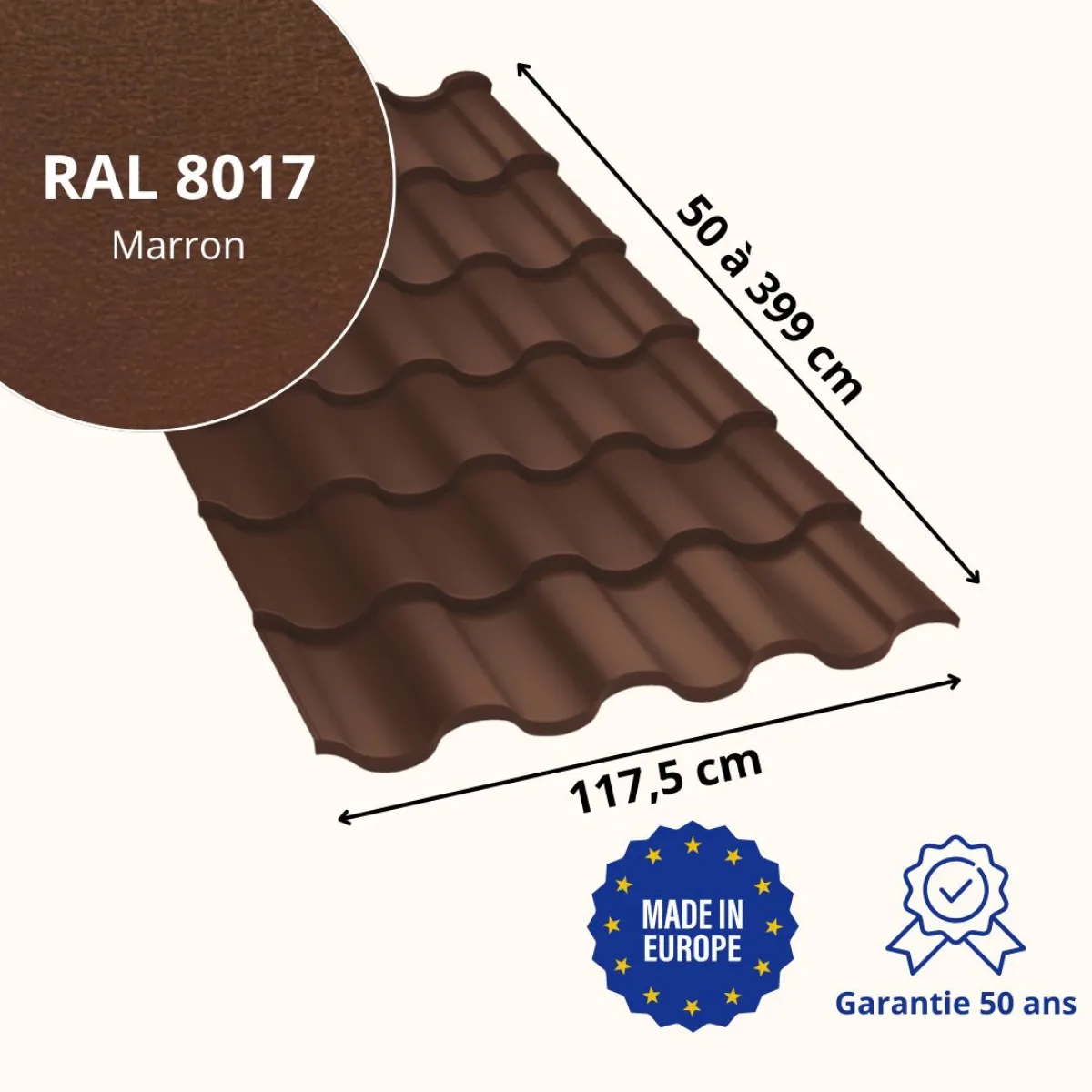 Tôle imitation tuile Centro Marron mat