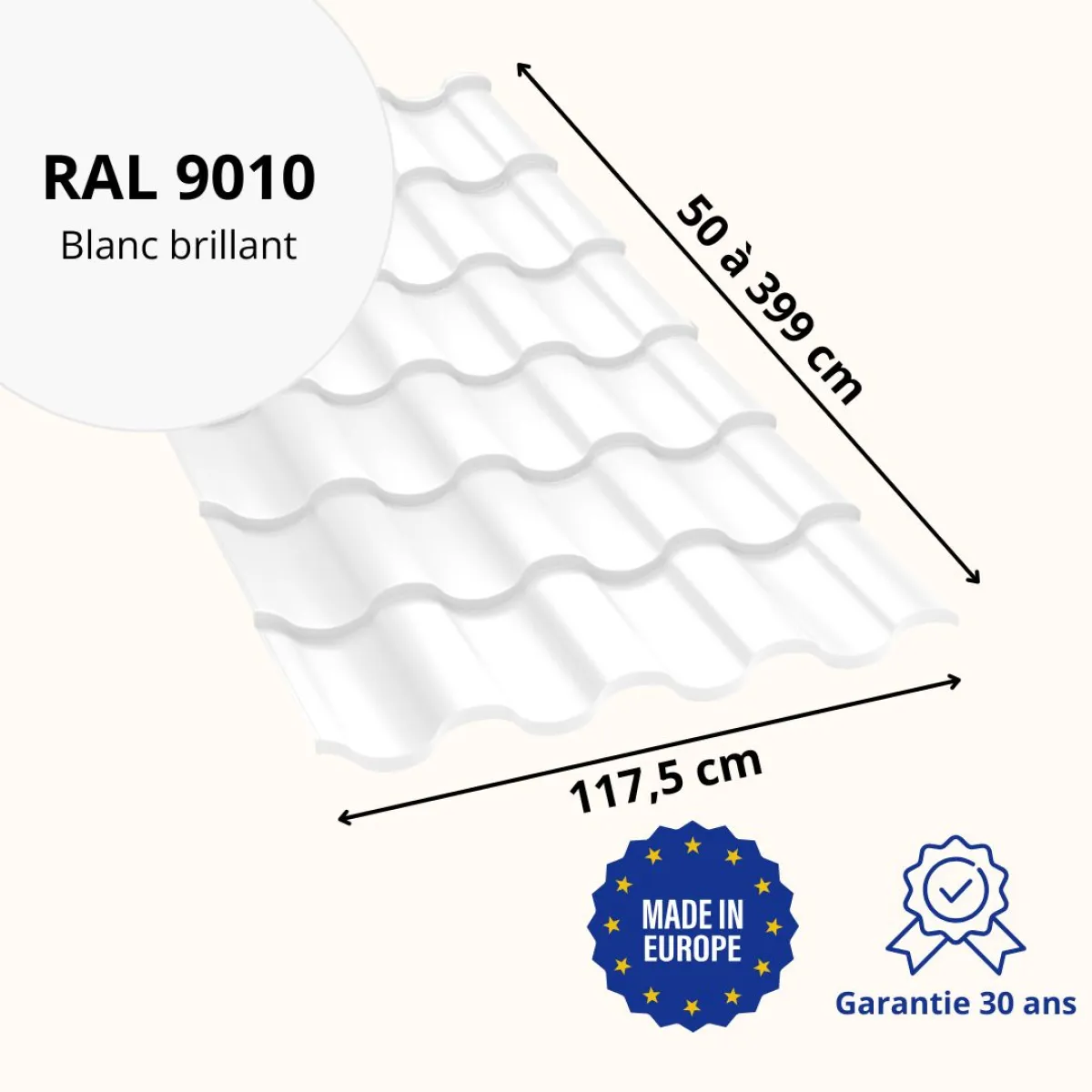 Tôle imitation tuile Centro Blanc brillant