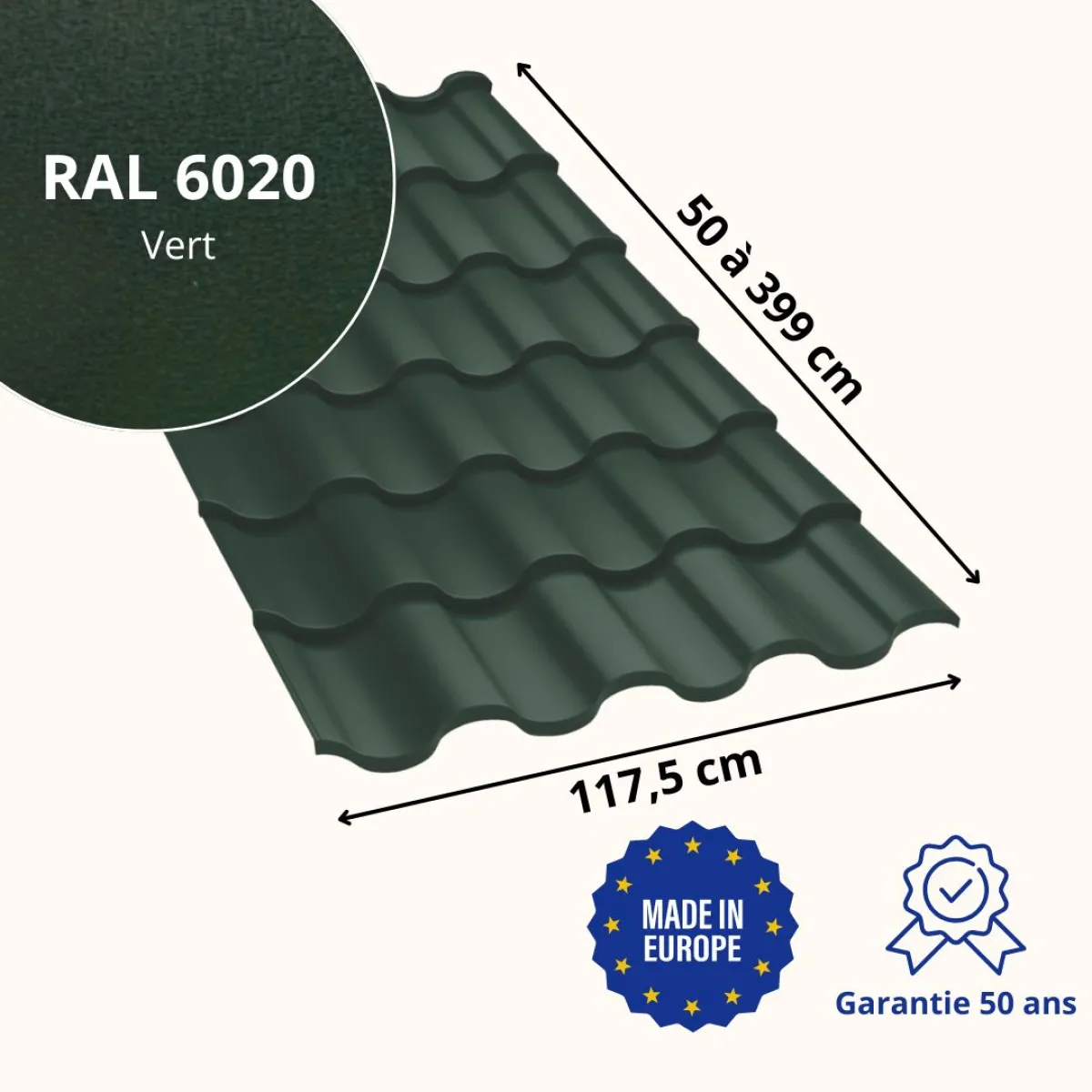 Tôle imitation tuile Centro Vert mat