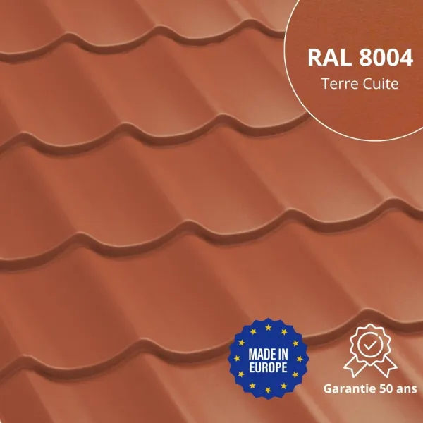 Tôle imitation tuile Platino Terre Cuite mat - 1