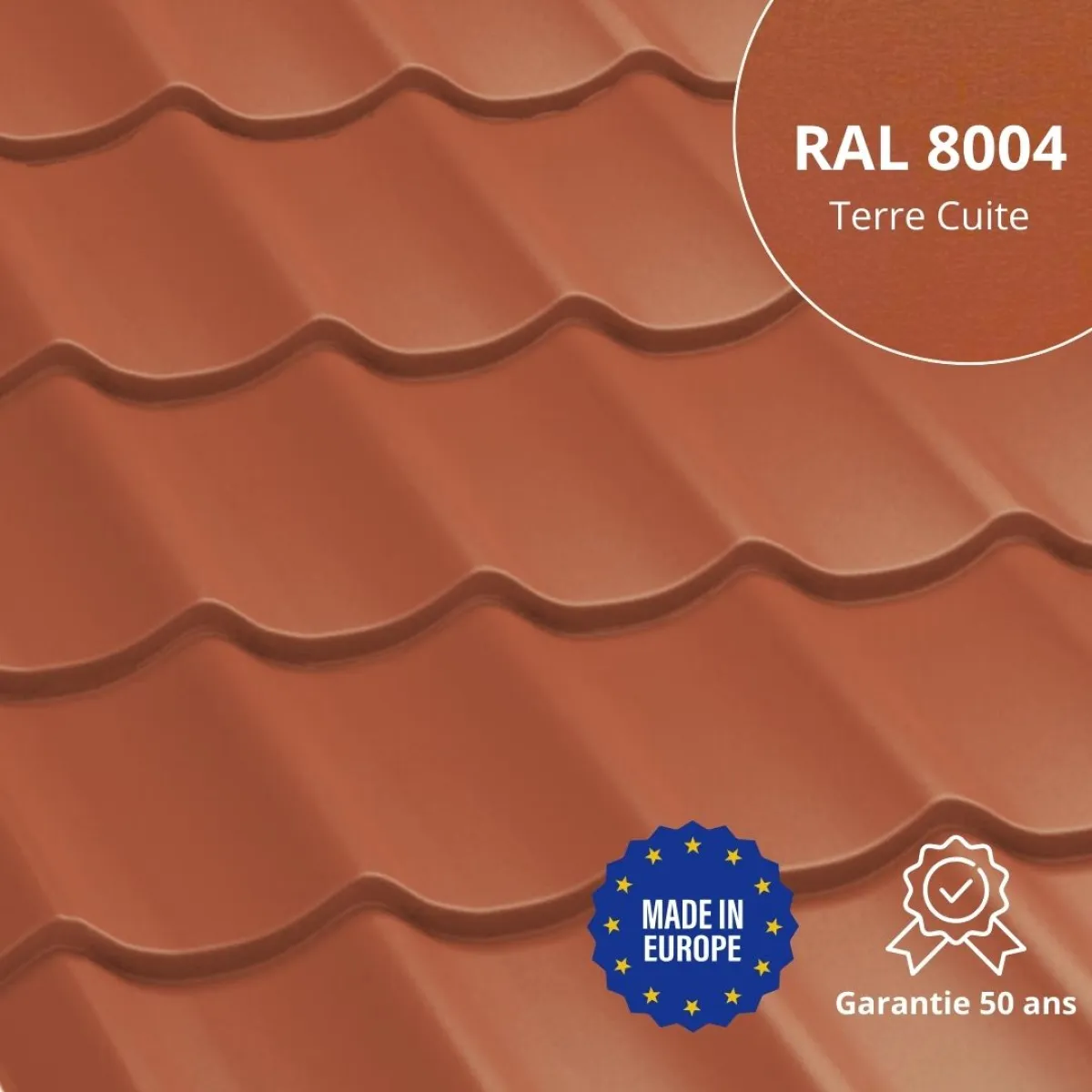 Tôle imitation tuile Platino Terre Cuite mat