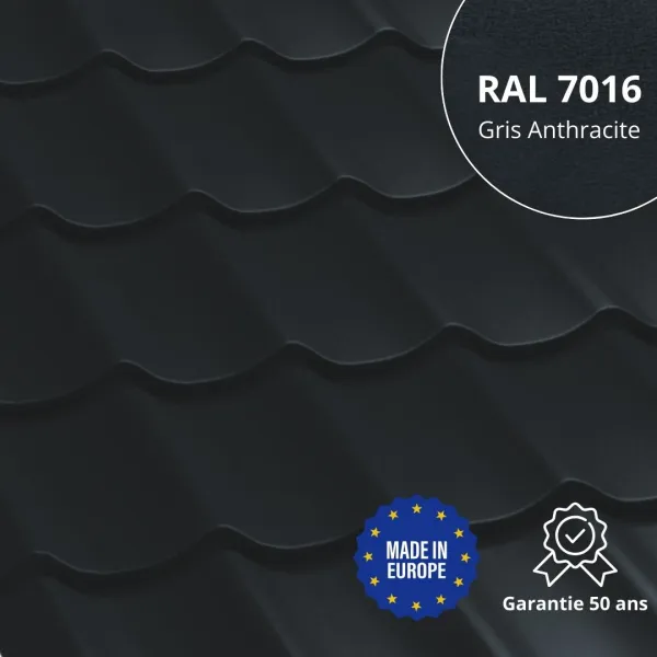 Tôle imitation tuile Platino Gris Anthracite mat - 1