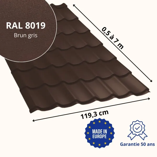 Tôle imitation tuile Platino Brun Gris mat - 2