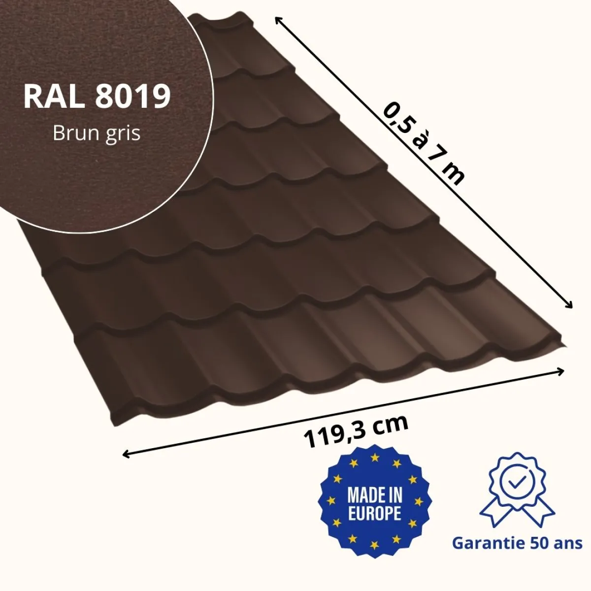 Tôle imitation tuile Platino Brun Gris mat