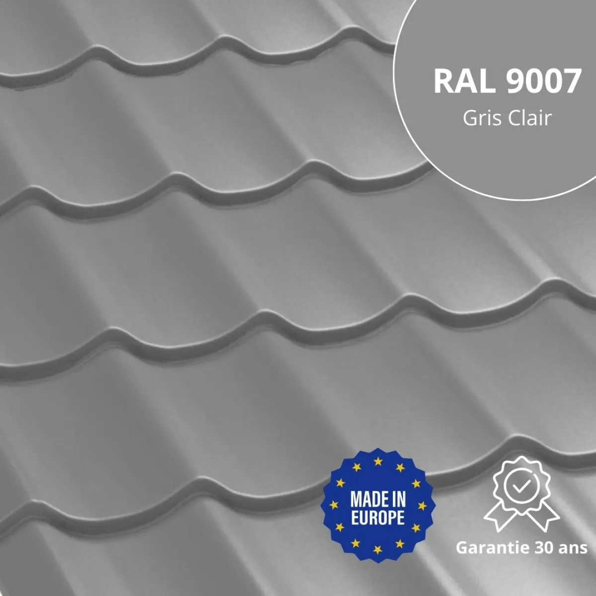 Tôle imitation tuile Platino Gris Clair brillant