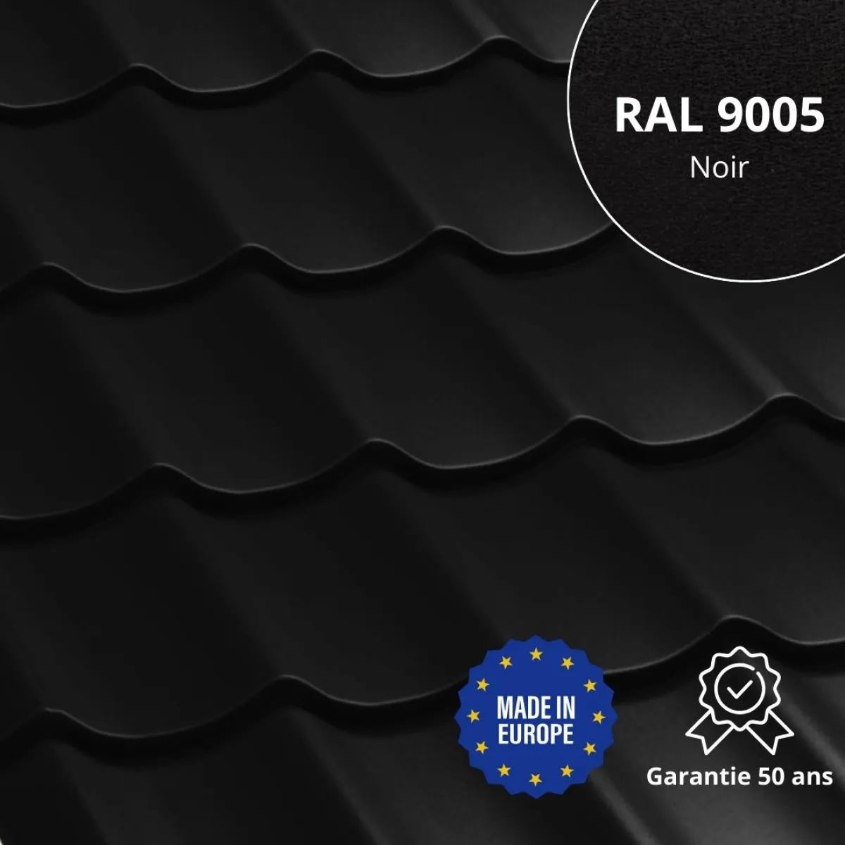 Tôle imitation tuile Platino Noir mat