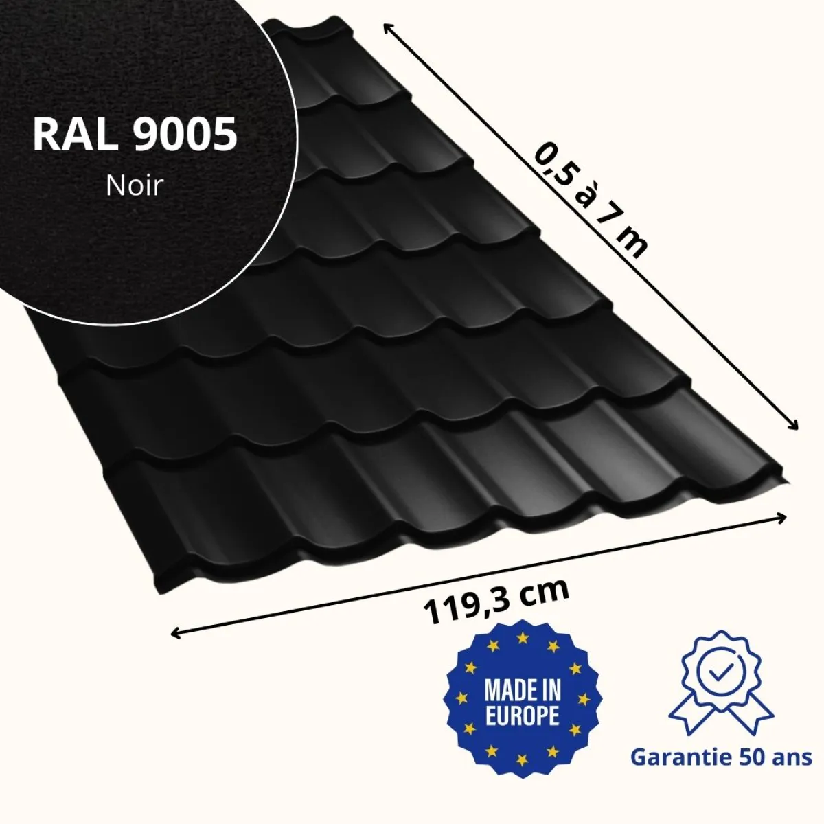 Tôle imitation tuile Platino Noir mat