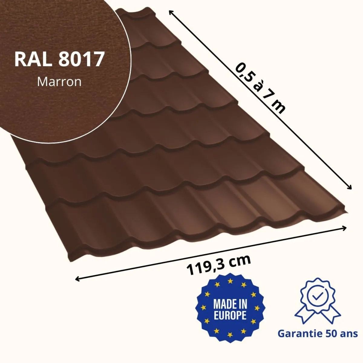 Tôle imitation tuile Platino Marron mat