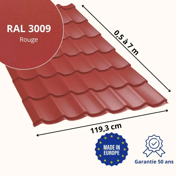 Tôle imitation tuile Platino Rouge mat - 2