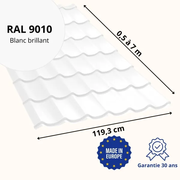 Tôle imitation tuile Platino Blanc brillant - 2