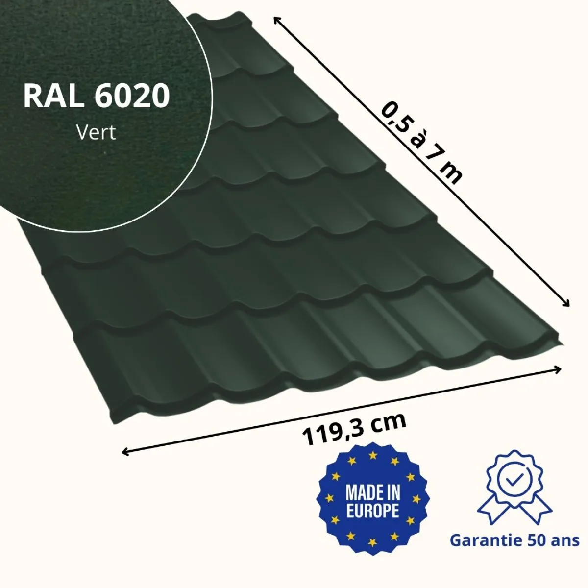 Tôle imitation tuile Platino Vert mat