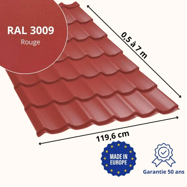 Tôle imitation tuile Vello Rouge mat - 2