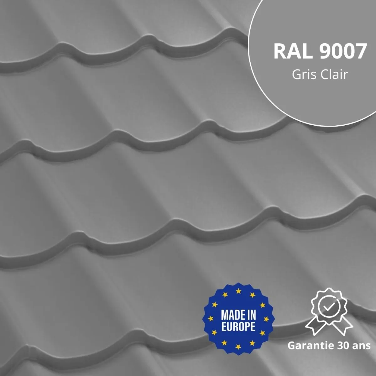 Tôle imitation tuile Vello Gris Clair brillant