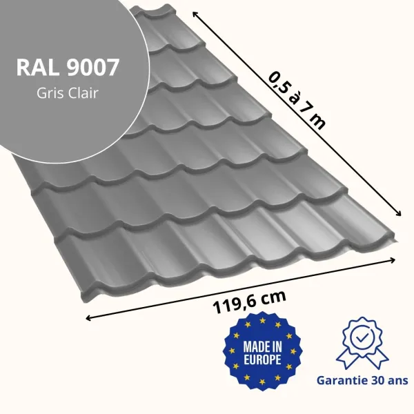 Tôle imitation tuile Vello Gris Clair brillant - 2