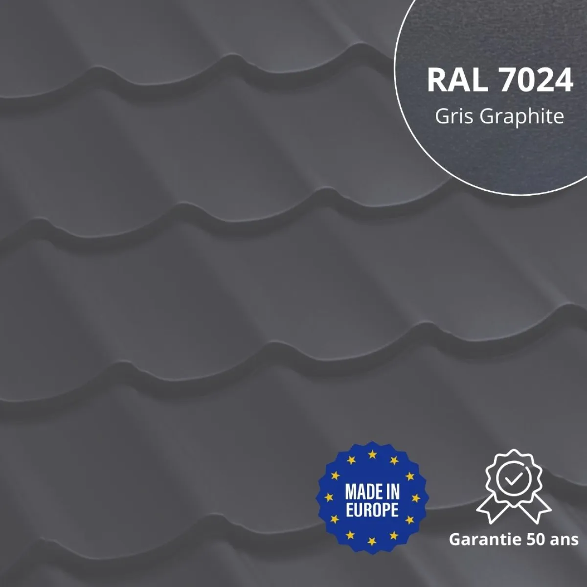 Tôle imitation tuile Vello Gris Graphite mat