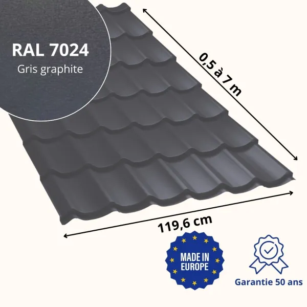 Tôle imitation tuile Vello Gris Graphite mat - 2