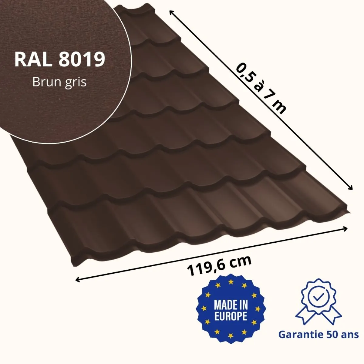 Tôle imitation tuile Vello Brun Gris mat