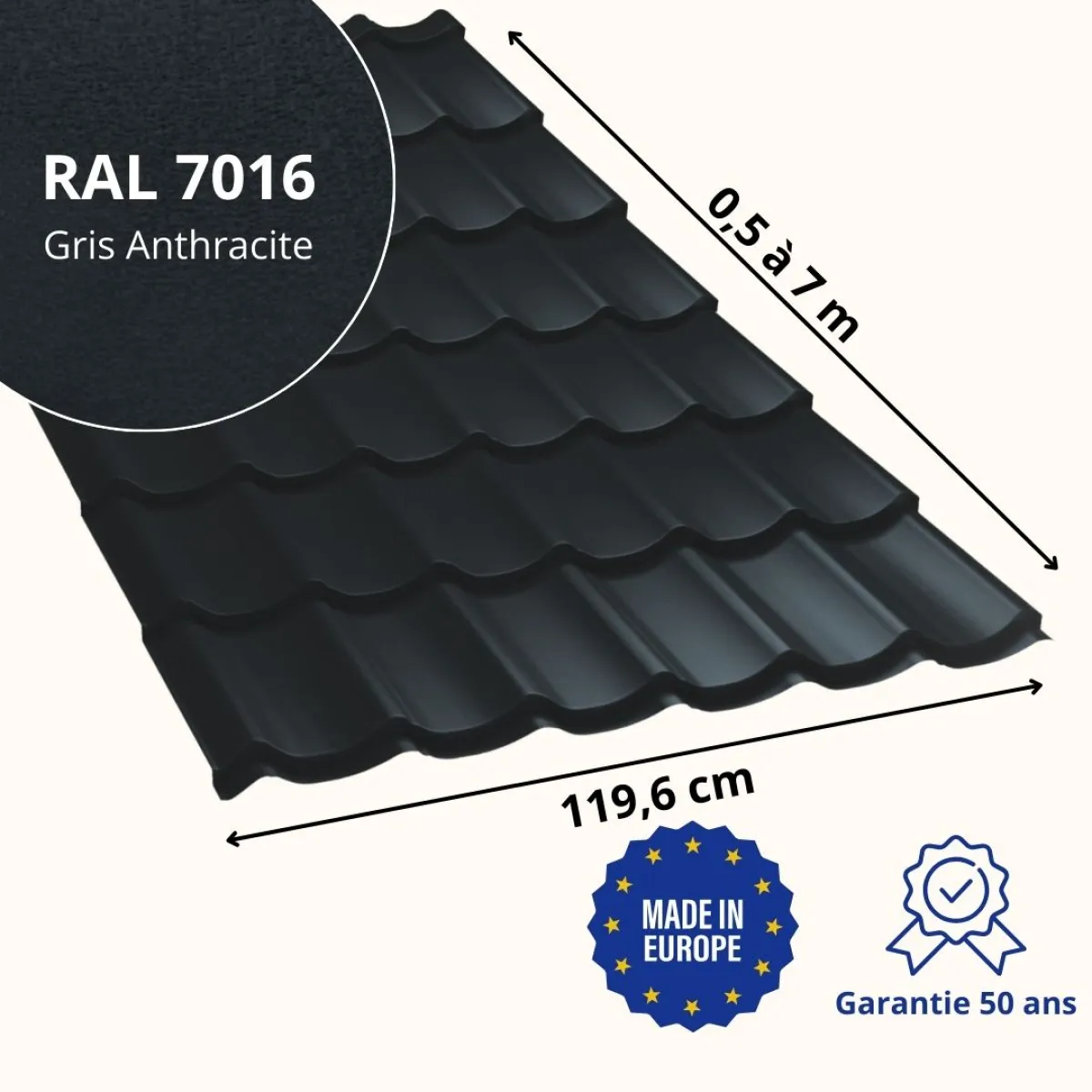 Tôle imitation tuile Vello Gris Anthracite mat