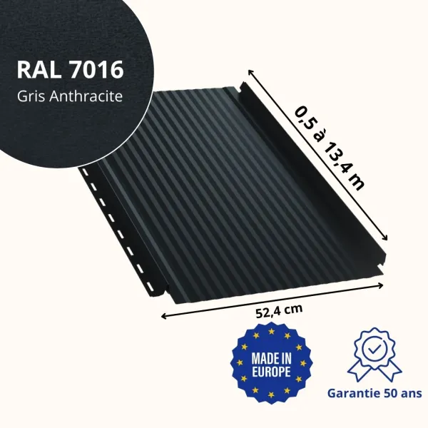 Joint debout Snap Lock micro-nervuré Gris Anthracite mat - 2