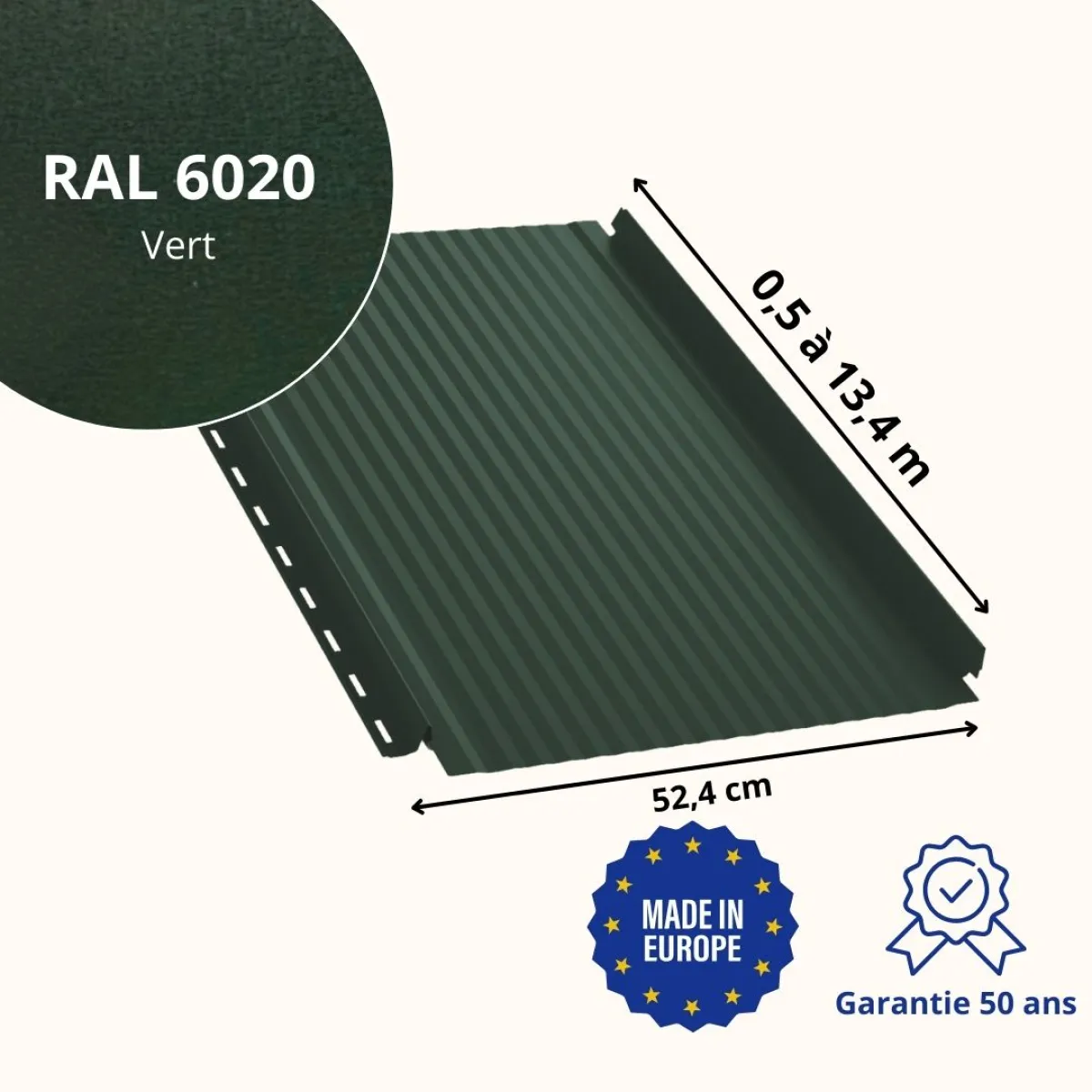 Joint debout Snap Lock micro-nervuré Vert mat