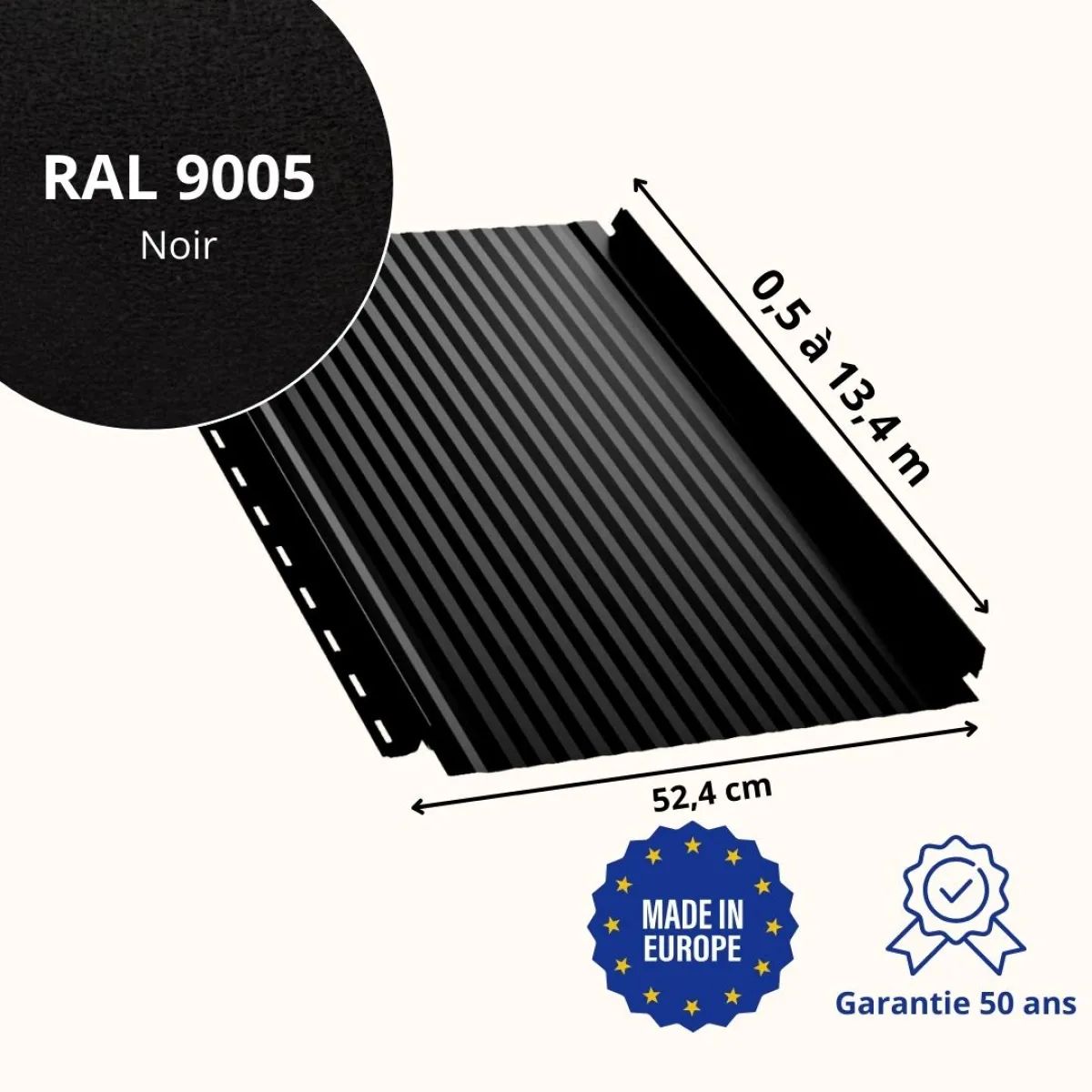 Joint debout Snap Lock micro-nervuré Noir mat