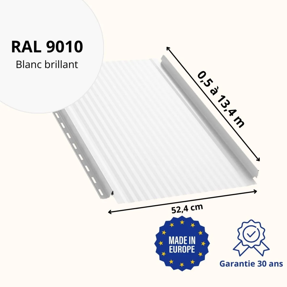 Joint debout Snap Lock micro-nervuré Blanc brillant