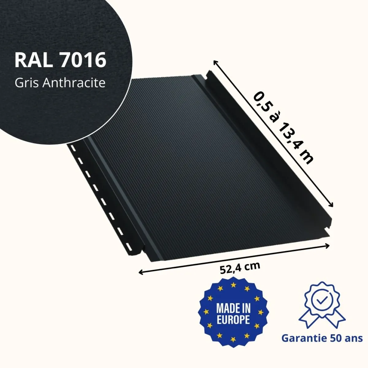 Joint debout Snap Lock semi-ondulé Gris Anthracite mat