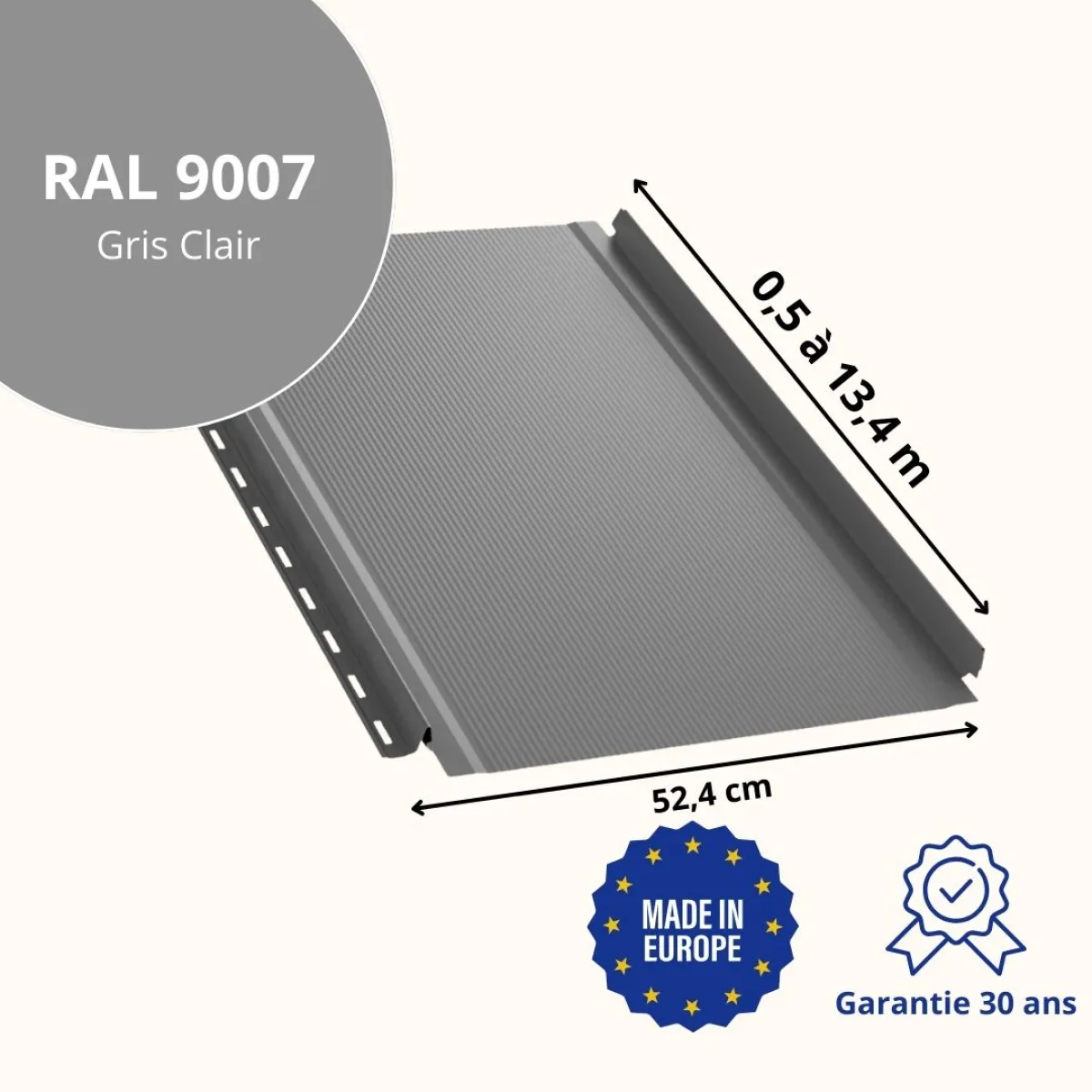 Joint debout Snap Lock semi-ondulé Gris Clair brillant