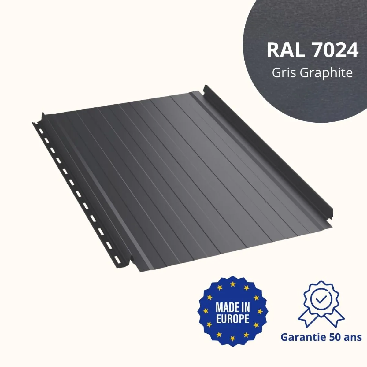 Joint debout Snap Lock ondulé Gris Graphite mat