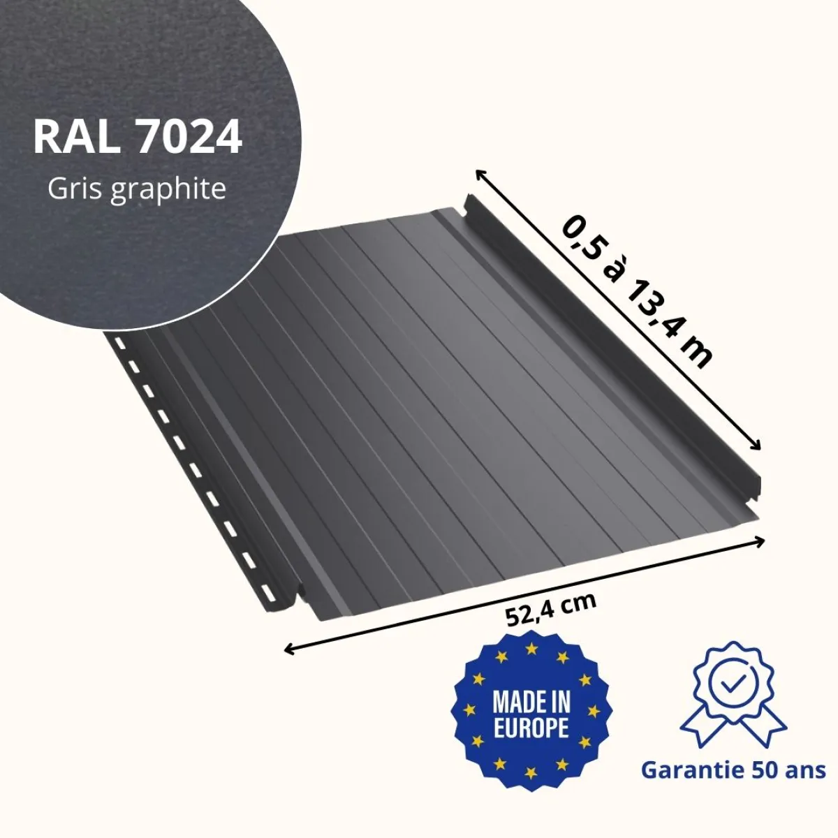 Joint debout Snap Lock ondulé Gris Graphite mat