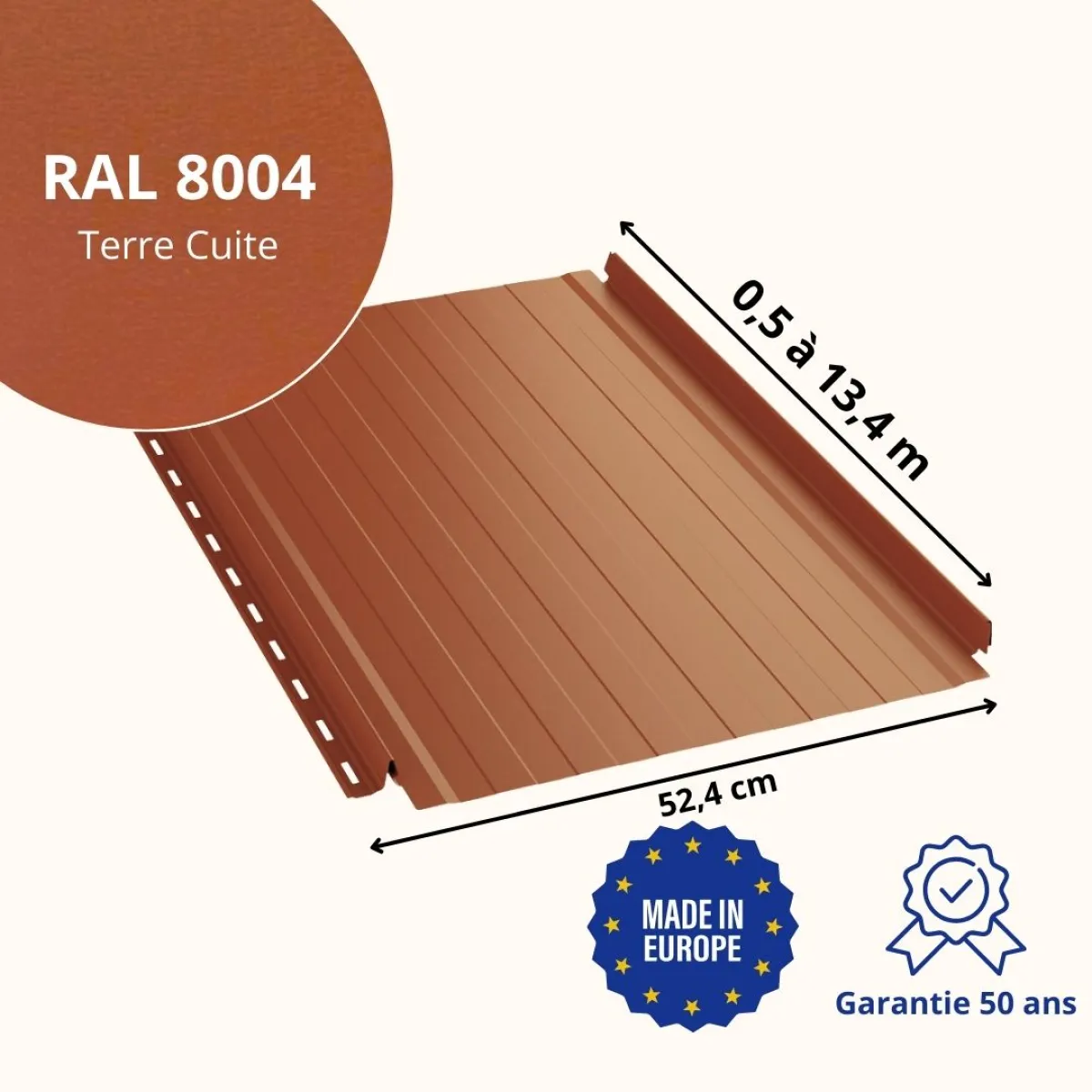 Joint debout Snap Lock ondulé Terre Cuite mat